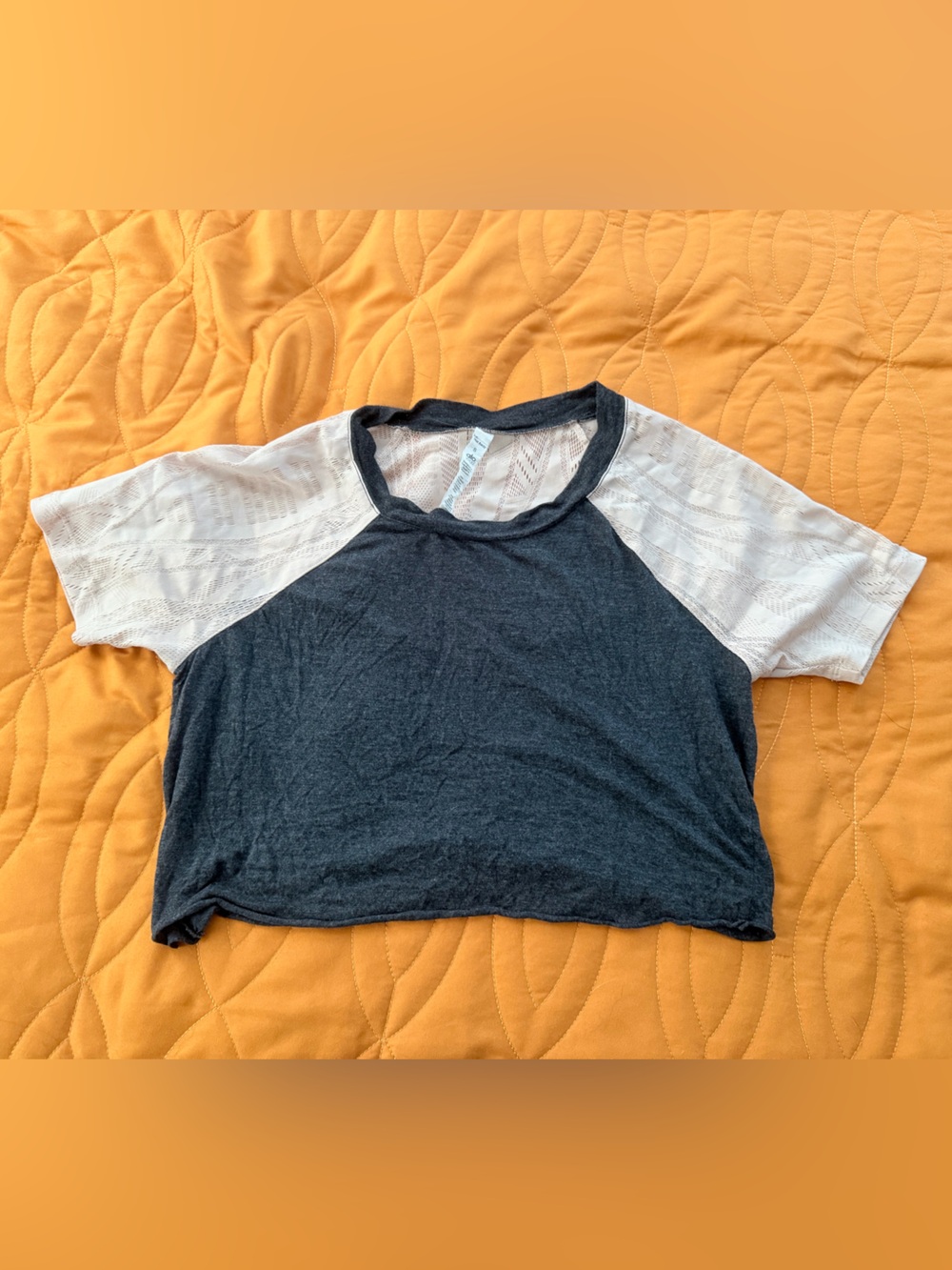Alo oversized cropped shirt — Charcoal Body with Light Cream Sleeves